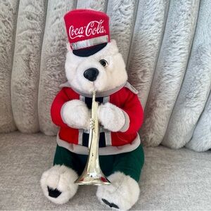 Coca-Cola Polar Bear Plush Musician Trumpet Holiday Collector Vintage Coke Bear